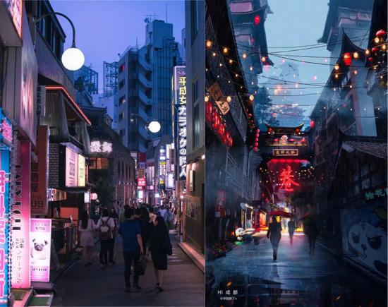 涩谷（左）成都（右）/