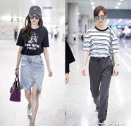 女星机场街拍唐嫣江淑英每套穿搭都