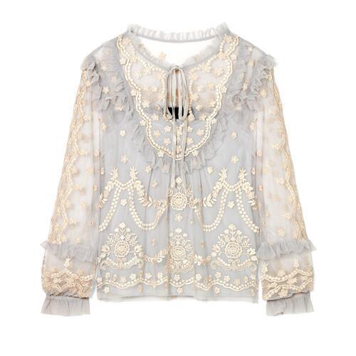 NEEDLE & THREAD Flapper 褶饰刺绣绢网女衫$303