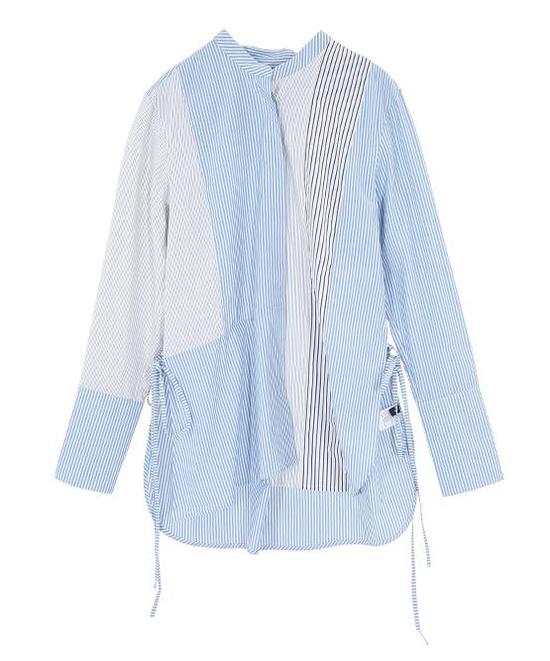 MO&Co.2018春季新品拼接条纹绑带立领衬衫 ￥769