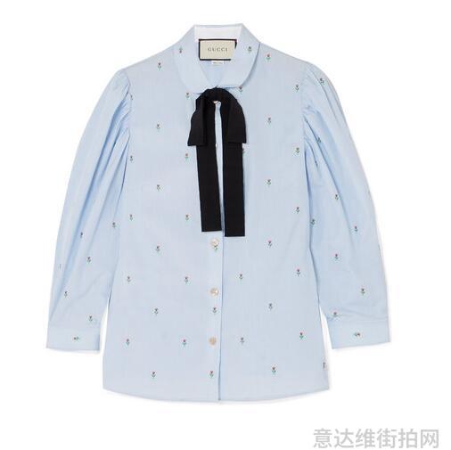 Gucci罗缎边饰刺绣提花纯棉衬衫 $1,245