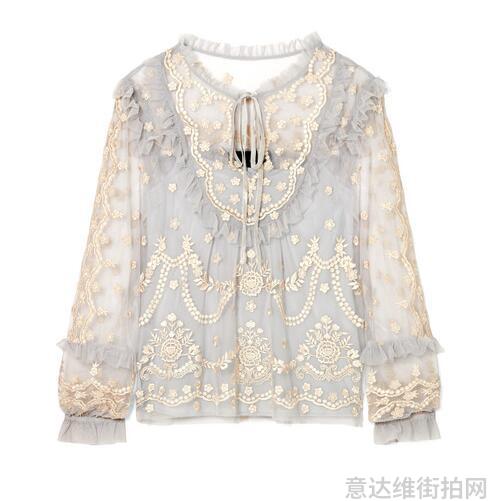 NEEDLE & THREAD Flapper 褶饰刺绣绢网女衫$303