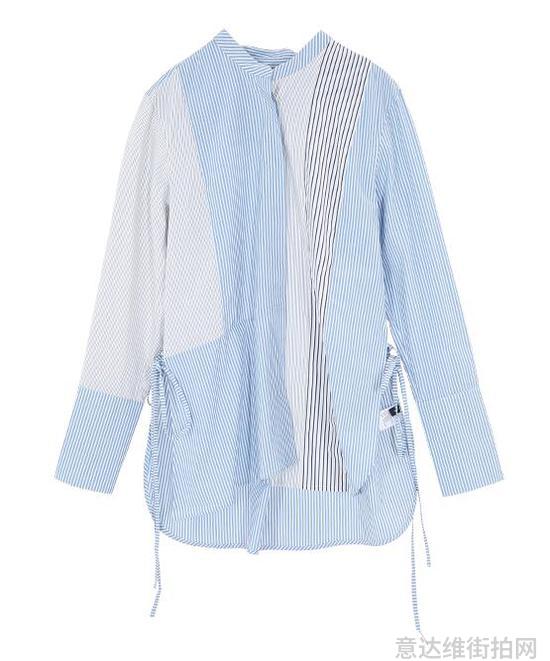 MO&Co.2018春季新品拼接条纹绑带立领衬衫 ￥769