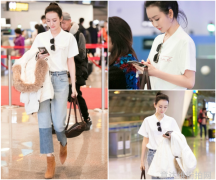 王鸥最新机场街拍 白T牛仔裤穿出女神