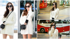 Jessica郑秀妍最新街拍 身穿白色毛衣尽